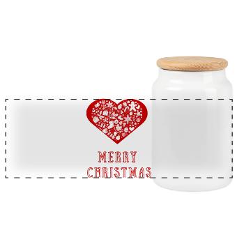 Heart Of Christmas Icons Pattern - Panoramic Cookie Jar with Wooden Lid - white - Front