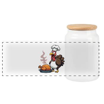 Thanksgiving Turkey Cook - Panoramic Cookie Jar with Wooden Lid - white - Front