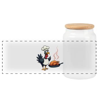 Thanksgiving Turkey Cook - Panoramic Cookie Jar with Wooden Lid - white - Front