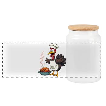 Thanksgiving Turkey Cook - Panoramic Cookie Jar with Wooden Lid - white - Front