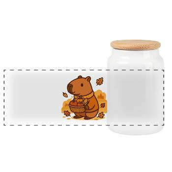 Récolte de capybara – Confort automnal - Boîte à biscuits avec couvercle en bois - blanc - Devant