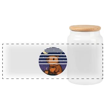 Capybara Cozy Night – Autumnal self-care design - Panoramic Cookie Jar with Wooden Lid - white - Front