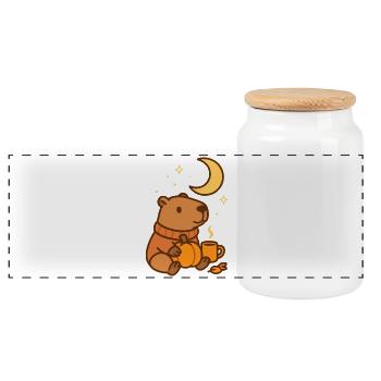Capybara mit Kürbis – Cozy Autumn Vibes - Panorama Keksdose mit Holzdeckel - Weiß - Vorne