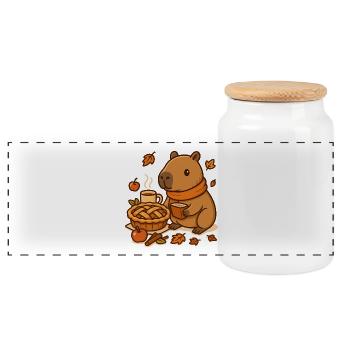 Tarte aux pommes Capybara – Moment d’automne douillet - Boîte à biscuits avec couvercle en bois - blanc - Devant