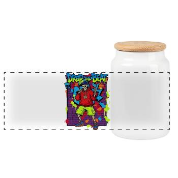 Drop the Beat – Skelett Rapper Graffiti Streetwear - Panorama Keksdose mit Holzdeckel - Weiß - Vorne