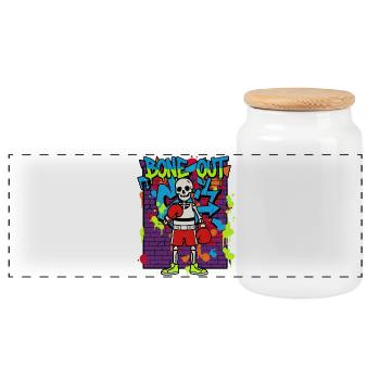 Bone Out Skeleton Boxer Graffiti Streetwear 90s - Panoramic Cookie Jar with Wooden Lid - white - Front