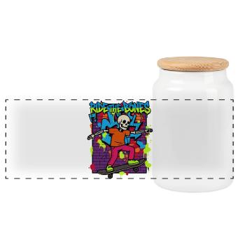 Ride the Bones Skeleton Skater Graffiti Streetwear - Panoramic Cookie Jar with Wooden Lid - white - Front