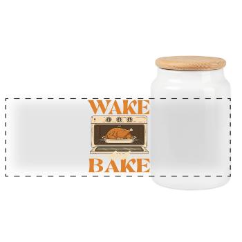 Wake And Bake Funny Thanksgiving Autumn Style - Panoramic Cookie Jar with Wooden Lid - white - Front
