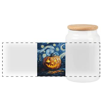 Kürbis Halloween Van Gogh Style Starry Night - Panorama Keksdose mit Holzdeckel - Weiß - Vorne