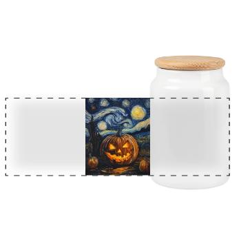 Kürbis Halloween Van Gogh Style Starry Night - Panorama Keksdose mit Holzdeckel - Weiß - Vorne