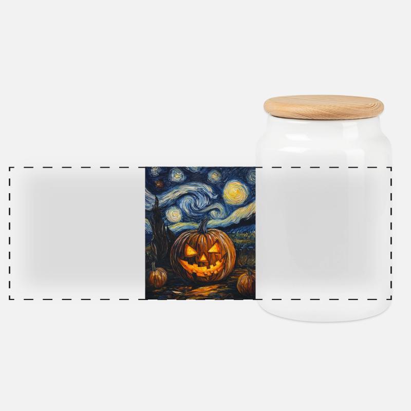 Kürbis Halloween Van Gogh Style Starry Night - Panorama Keksdose mit Holzdeckel - Weiß