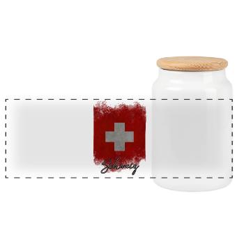 Flagge der Schweiz, Vintage Schweiz - Panorama Keksdose mit Holzdeckel - Weiß - Vorne
