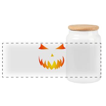 Flammenkürbis Halloween Motiv Kürbis-Gesicht Geist - Panorama Keksdose mit Holzdeckel - Weiß - Vorne