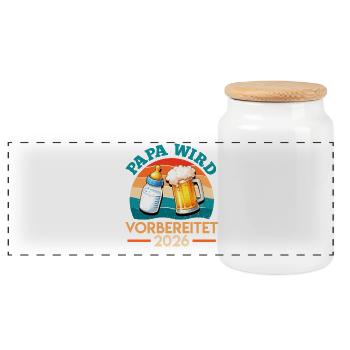 Werdender Vater PAPA WIRD VORBEREITET 2026 - Panorama Keksdose mit Holzdeckel - Weiß - Vorne