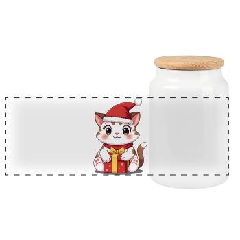 Chat mignon Noël avec cadeau - Boîte à biscuits avec couvercle en bois - blanc - Devant
