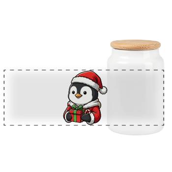 Pingouin câlin avec chapeau de Père Noël - Boîte à biscuits avec couvercle en bois - blanc - Devant