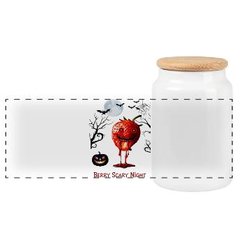 Scary Strawberry Berry Scary Night - Panorama Keksdose mit Holzdeckel - Weiß - Vorne