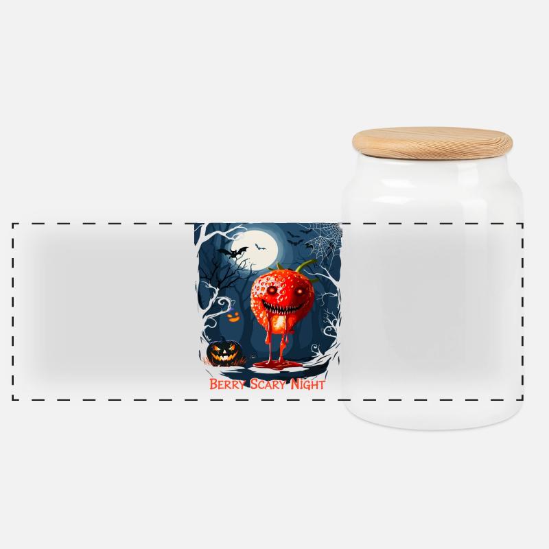 Halloween Zombie Erdbeere - Panorama Keksdose mit Holzdeckel - Weiß