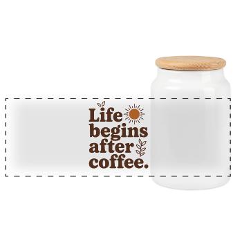 Life Begins After Coffee Kaffeetrinker Cafe Kaffee - Panorama Keksdose mit Holzdeckel - Weiß - Vorne
