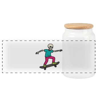 Skeleton Skater – Neon Skateboard Ride - Panoramic Cookie Jar with Wooden Lid - white - Front