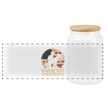In God We Trust My Dog Watches My Six - Panoramic Cookie Jar with Wooden Lid - white - Front