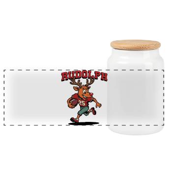 Rudolph das Rentier American Football - Panorama Keksdose mit Holzdeckel - Weiß - Vorne