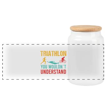 Triathlon Natation Cyclisme Course à pied Sports vintage - Boîte à biscuits avec couvercle en bois - blanc - Devant