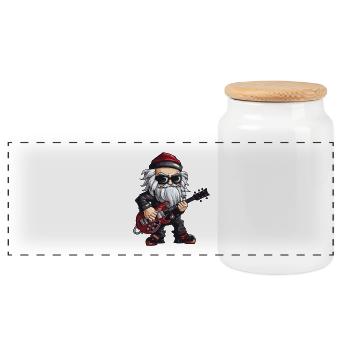 Santa Claus Guitar Santa - Panoramic Cookie Jar with Wooden Lid - white - Front