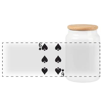 Six Spades Nine Spades Pattern - Panoramic Cookie Jar with Wooden Lid - white - Front