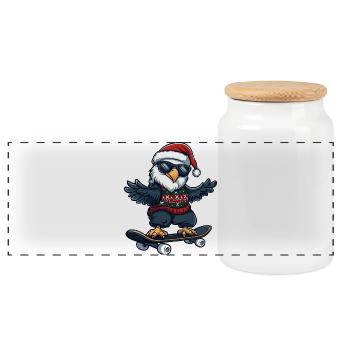 Eagle Christmas Funny - Panoramic Cookie Jar with Wooden Lid - white - Front