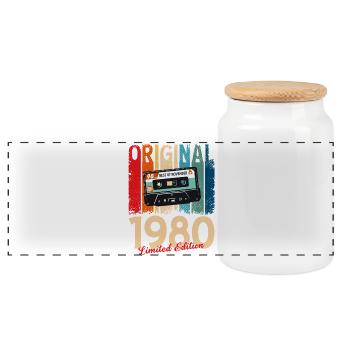 45. Geburtstag Kassette November Jahrgang 1980 - Panorama Keksdose mit Holzdeckel - Weiß - Vorne
