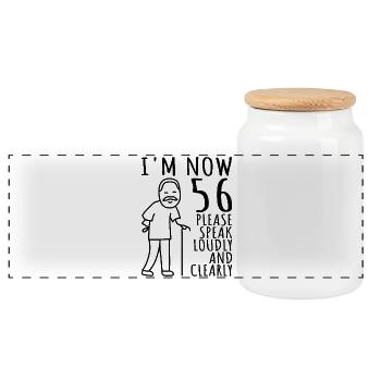 56th Birthday 56er 56th I am now 56 years old - Panoramic Cookie Jar with Wooden Lid - white - Front