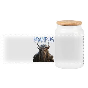 Krampus – gloomy Alpine design, customs - Panoramic Cookie Jar with Wooden Lid - white - Front