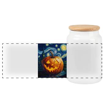 Kürbis Halloween Van Gogh Style Starry Night - Panorama Keksdose mit Holzdeckel - Weiß - Vorne