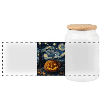 Kürbis Halloween Van Gogh Style Starry Night - Panorama Keksdose mit Holzdeckel - Weiß - Vorne