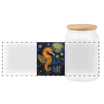 Seepferd Van Gogh Style Starry Night - Panorama Keksdose mit Holzdeckel - Weiß - Vorne
