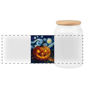 Kürbis Halloween Van Gogh Style Starry Night - Panorama Keksdose mit Holzdeckel - Weiß - Vorne