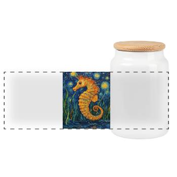 Seepferd Van Gogh Style Starry Night - Panorama Keksdose mit Holzdeckel - Weiß - Vorne