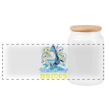 Shark Beat BSIDES Perth 2025 - Panoramic Cookie Jar with Wooden Lid - white - Front