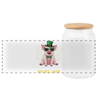 Bonne Année Cochon Porte-Bonheur - Boîte à biscuits avec couvercle en bois - blanc - Devant