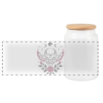 Gothic Skull with Moon Phases and Roses Design - Panoramic Cookie Jar with Wooden Lid - white - Front