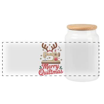Fröhliche Quiltmas Festliche Nähen Santa Weihnachtszeit - Panorama Keksdose mit Holzdeckel - Weiß - Vorne