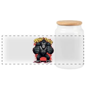 Primal Power Gorila Print - Panoramic Cookie Jar with Wooden Lid - white - Front