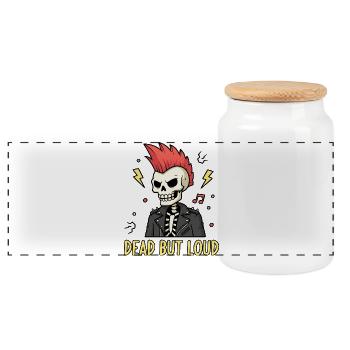 Dead but loud punk skeleton - Panoramic Cookie Jar with Wooden Lid - white - Front