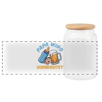 Dad-to-be DADDY IS PREPARED Funny - Panoramic Cookie Jar with Wooden Lid - white - Front