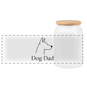 Dog Dad – minimalistisches Hunde-Line Art - Panorama Keksdose mit Holzdeckel - Weiß - Vorne