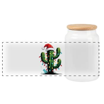 Kaktus Weihnachten mit Lichtern - Panorama Keksdose mit Holzdeckel - Weiß - Vorne