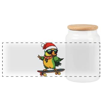 Papagai Christmas Funny - Panoramic Cookie Jar with Wooden Lid - white - Front