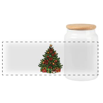 Tanne Xmas Weihnachten - Panorama Keksdose mit Holzdeckel - Weiß - Vorne