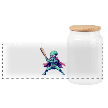 Baseball Octopus Superhero - Panoramic Cookie Jar with Wooden Lid - white - Front